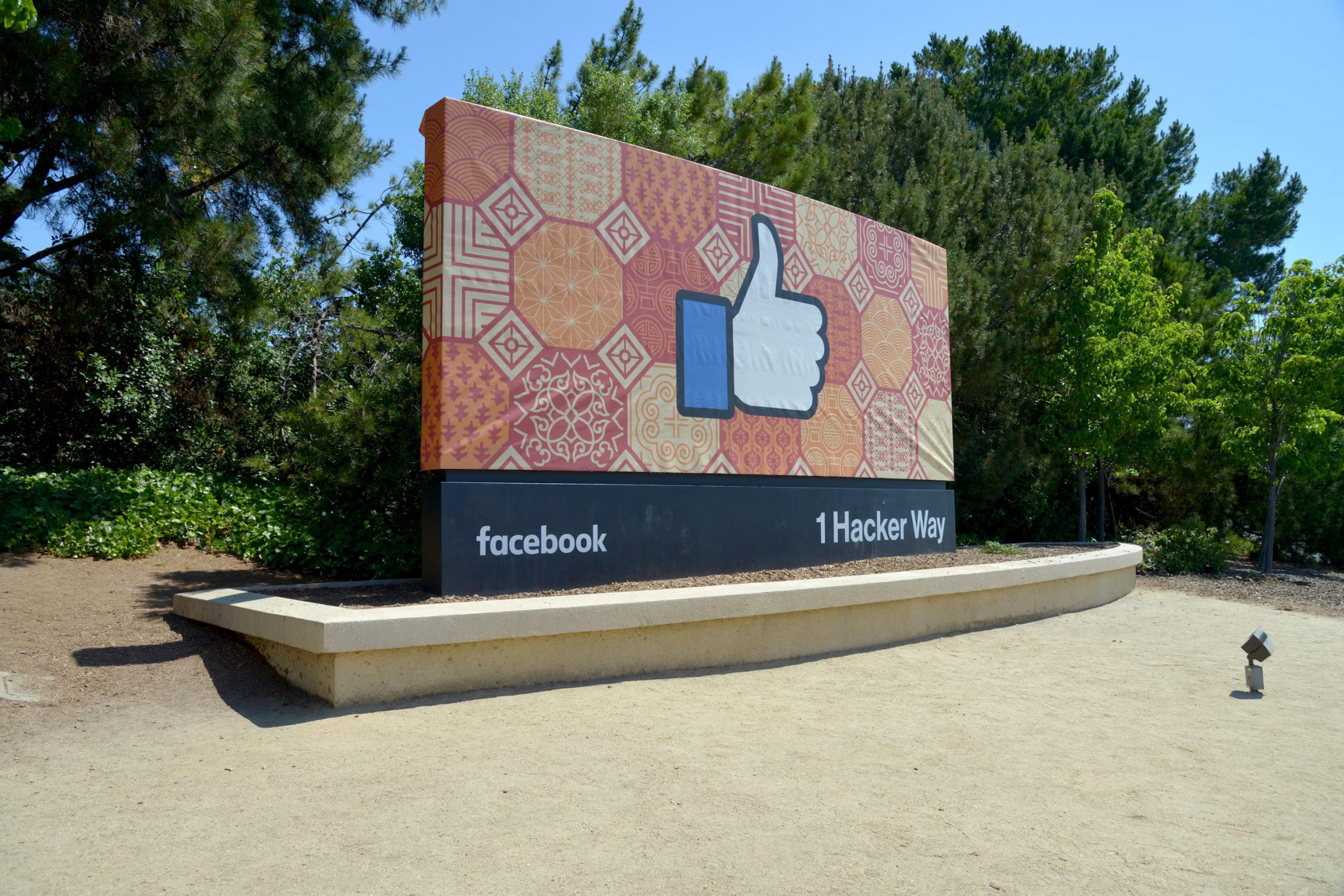 A Facebook sign. Meta.