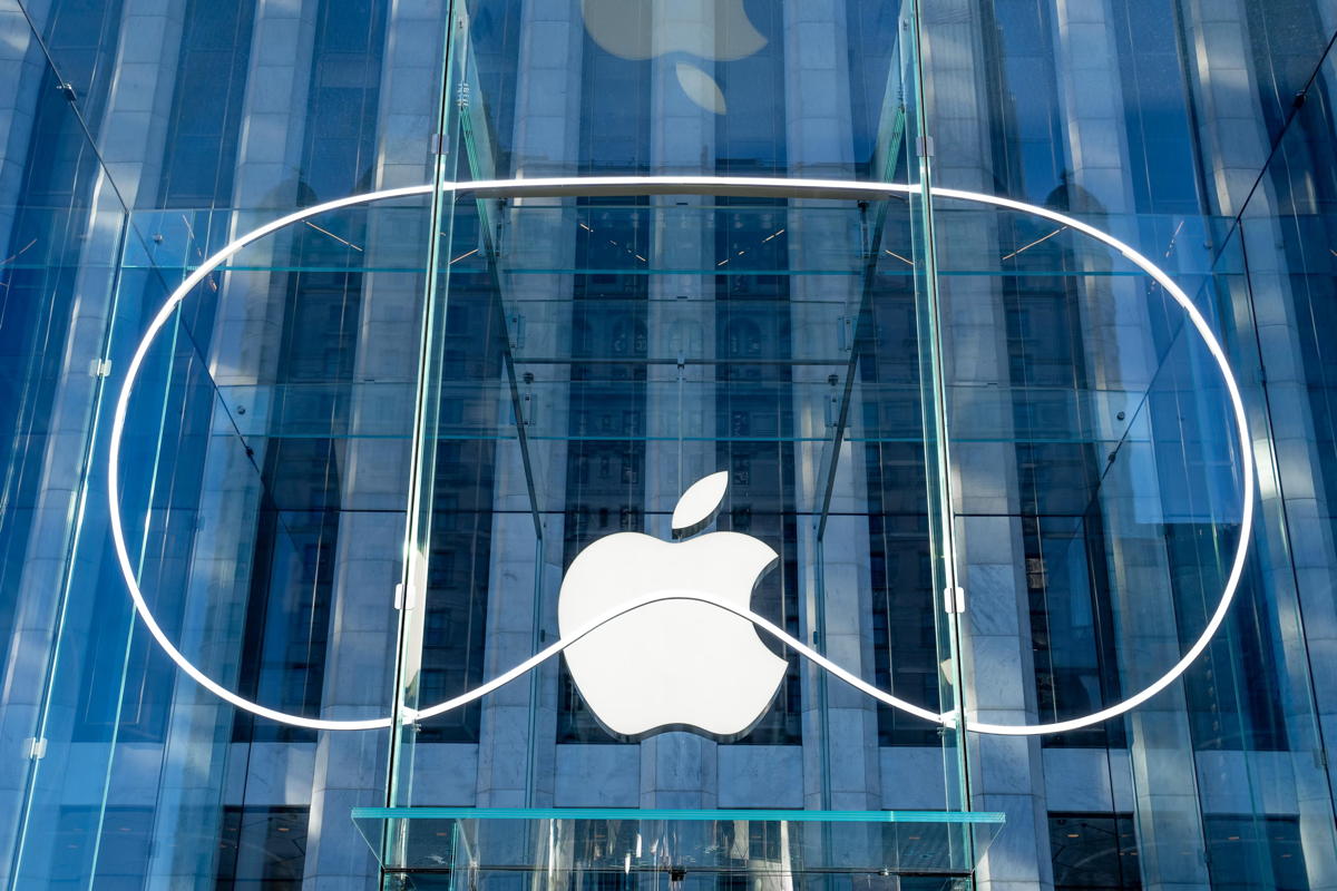 Apple Vision Pro logo viewed in front of the Fifth Avenue Apple Store in New York. Image credit Unsplash